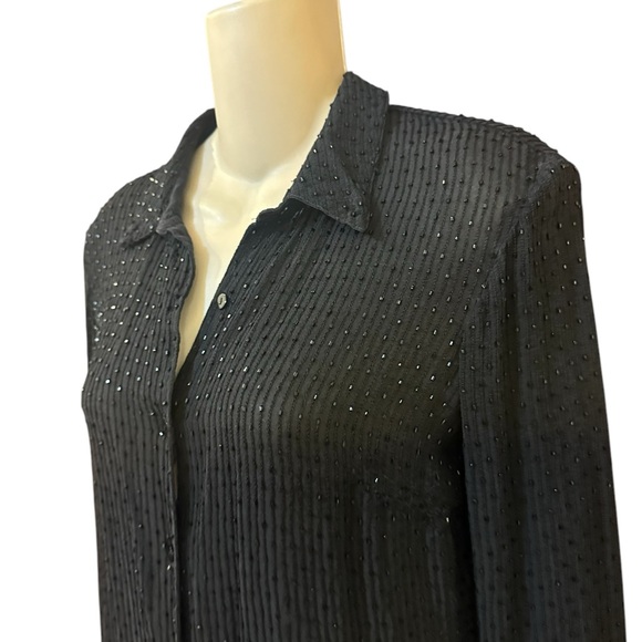 Ann Taylor Black 100%‎ Silk Sheer Beaded Blouse - Picture 4 of 12